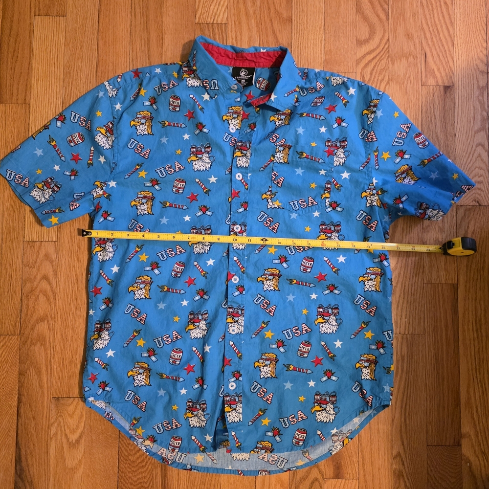 Staghorn USA Fourth Of July Short Sleeve Button-Up Shirt - Picture 2 of 4